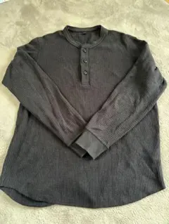 黒 ユニクロ UNIQLO Mサイズ メンズワッフルヘンリーネックTシャツ長袖