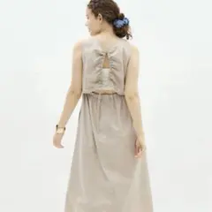 GU リネンブレンドバックオープンワンピース　M