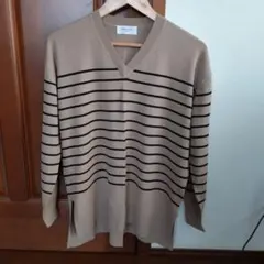 OPAQUE.CLIP ベージュ ストライプ Vネック 長袖