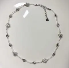 H ビーズネックレス　ハンドメイド　花　韓国風