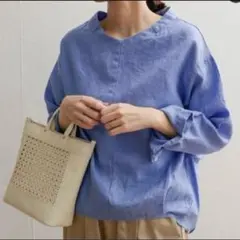 アーバンリサーチドアーズ　リネンバックタックシャツ　麻 100% ゆったり 青