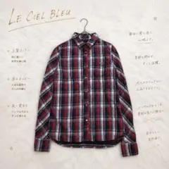 Y8519【ルシェルブルー】チェックシャツ ネルシャツ 長袖 羽織り 赤×紺のサムネイル