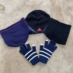 adidas ニット帽子 ユニクロ手袋 ネックウォーマー2枚（ノーブランド）