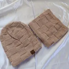 ネックウォーマー ニット帽　男女兼用　暖かい おしゃれ　裏起毛　くすみピンク