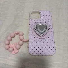 ピンク ドット柄 iPhoneケース スタンド付き