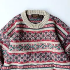 90s Eddie Bauer エディーバウアー 黒タグ 総柄 ウールニットのサムネイル