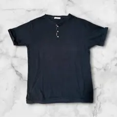 ヴィブジョーヘンリーネック半袖Tシャツサマーニットボタンシェル調夏服 古着のサムネイル