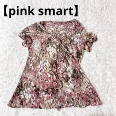 【pink smart】チュニック Lピンク総柄 日本製 ワールド 夏服