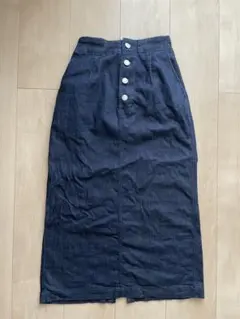 ダークブルー デニムスカート フロントボタン