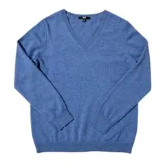 ユニクロ　カシミヤVネックセーター　ブルー　青　XL