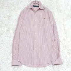 ラルフローレン オックスフォード ストライプBD長袖シャツ 薄赤白 ポニー刺繍