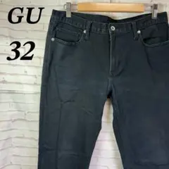 GU テーパードパンツ　ブラックデニム　ジーンズ　コットン　万能　32