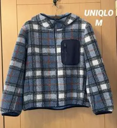 UNIQLO チェック柄 ボアフリース フード付き ジャケットM