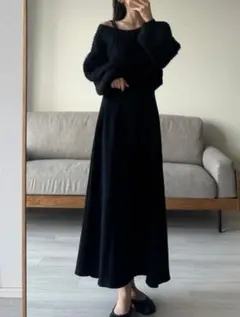 【Louere】ショートニットトップス フレアキャミワンピース