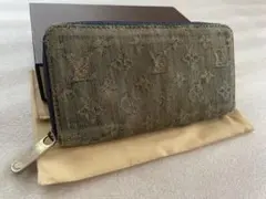 レア ヴィトン デニム ジッピー ラウンド モノグラム 長財布　ブルー