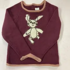 ウサギ刺繍 ニットセーター ワインレッド