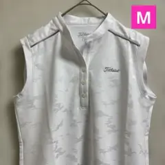 タイトリス　ノースリーブ　スタンドカラー　ゴルフウェア　総柄　白　ポロシャツ　Mのサムネイル
