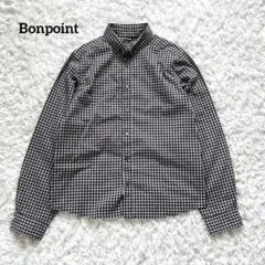美品 Bonpoint BDシャツ ギンガムチェック コットン 紫×黒 10y