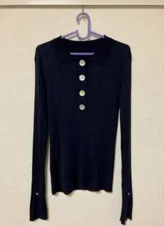 ＊ 襟付き・リブ編みニット♡長袖トップス、ネイビー