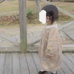 【テータテート】花柄コーデュロイワンピース 90 レース襟 バースデイ ベージュ