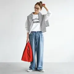 SOLAMONAT 5Pルーズストレートイージーデニムパンツ