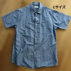 UNIQLO リネン半袖シャツ ブルー系 Lサイズのサムネイル