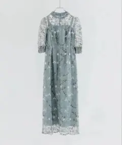 niana アンティーク刺繍レースワンピース パーティードレス　くすみブルー
