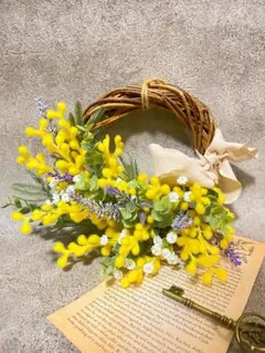 ミモザのナチュラルリース＊春リース＊玄関リース＊インテリア＊ミモザインテリア