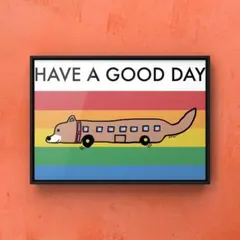 ★A4フレーム付き★オリジナル アートポスター CAR DOG 犬 インテリア