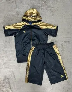 Champion フード付きジャージ上下セット ブラック/ゴールド