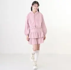 新品メゾピアノジュニア リボンジャカードZIPパーカ×スカパンセットアップ160