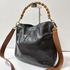 GUCCI ショルダーバッグ 2way バンブー ハンドバッグ ダークブラウン