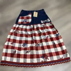 デニムスカート　赤ステッチ　リメイク風