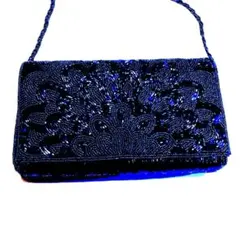 ビーズ装飾 濃紺クラッチバッグ