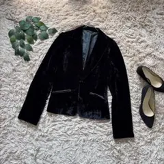 6451✾コムサイズム✾テーラードジャケット【M】黒/ベロア/光沢/フォーマル
