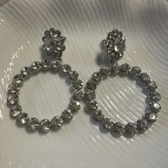 クリスタル装飾 シルバー フープピアス