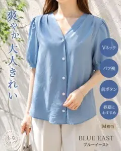 BLUE EAST ブルーイースト Vネック パフスリーブ 半袖ブラウス 水色のサムネイル