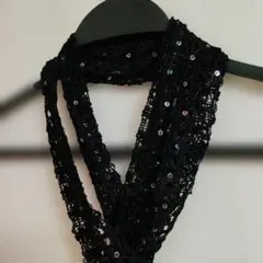 【派手!!】キラキラスパンコール付き ブラックレーススカーフ