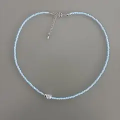 handmade ライトブルー 水色 クリスタル シルバー ビーズ ネックレス