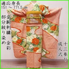 501aj79◎振袖のみ 部分絞り 金駒刺繍 成人式 結婚式 十三参り◎