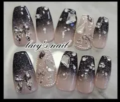 mi様専用☆2セット☆ブラックフラッシュグラデーション　リボンジェルネイルチップ