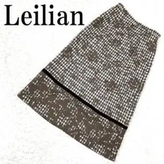 Leilian レリアン フレアスカート 総柄 ブラウン 9 B1739