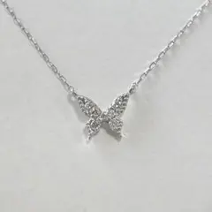 新品タグ付きバタフライ 0.05ct ダイヤ ネックレス プラチナ 大人可愛い