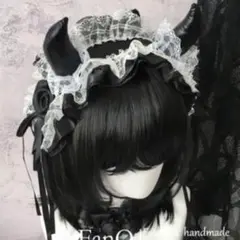 小悪魔 メイド　鬼　コスプレ フリル ヘッドドレス ブラック 黒 カチューシャ