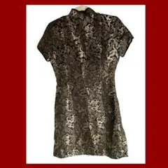 コスプレ衣装 黒金チャイナドレス風ワンピース Mサイズ 仮装コスチューム