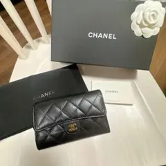【定番人気♡美品】CHANEL キャビアスキン 三つ折り財布 ブラック正規品