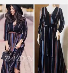 ZARA 配色ストライプロングワンピースS