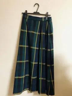 コーエン　coen ロングプリーツスカート　秋冬　タータンチェック　青緑