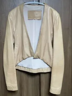 ルシェルブルー ピンクベージュ ノーカラーレザージャケット