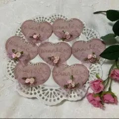 ✴︎❤︎巻きバラ付き可愛いハートのモチーフ❤︎✴︎